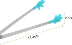 Køkkentænger>Mini-madtang 14,5 cm håndformet silikonehoved i rustfrit stål, egnet til madlavning, BBQ, grill, køkken, lyseblå