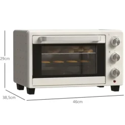 Miniovn 21 L med rotisserie, 3 funktioner, 100–230 °C, rist & bageplade, rustfri/glas, cremehvid Hot