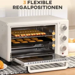 Miniovn 21 L med rotisserie, 3 funktioner, 100–230 °C, rist & bageplade, rustfri/glas, cremehvid Hot