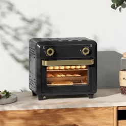 Miniovn med Varmluft og Airfryer funktion, 10L Kapacitet, Sort Rustfrit Stål Hot