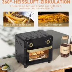 Miniovn med Varmluft og Airfryer funktion, 10L Kapacitet, Sort Rustfrit Stål Hot