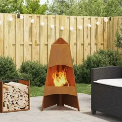 Terrassevarmere>Moderne bålfad - Kegleformet design til udendørs brug | Størrelse: 50x50x95 cm | Farve: Brun