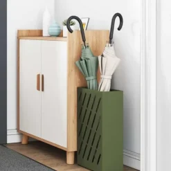 Moderne parasolfod med opbevaring - Rektangulært design | Farve: Olivengrøn | Størrelse: 28x12x41 cm