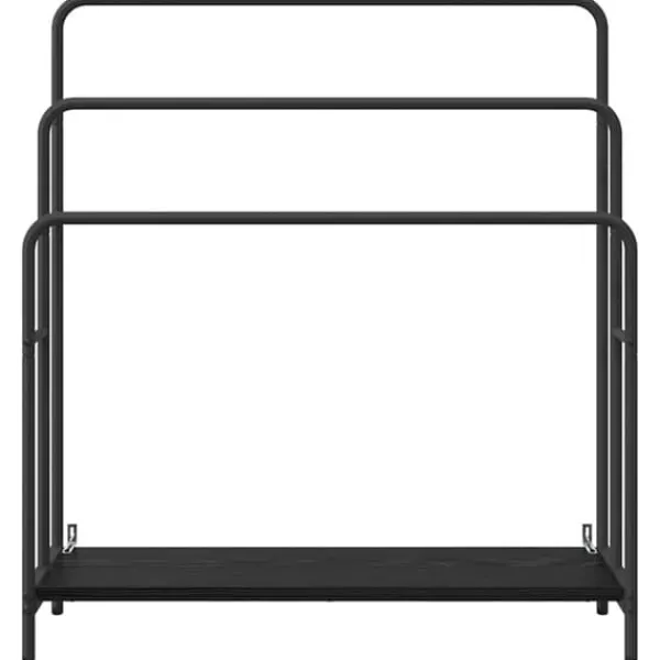 Tøj- & Garderobeopbevaring>Moderne tøjstativ med hylde - Stålramme & konstrueret træ | Farve: Sort | Størrelse: 90x30x100,5 cm
