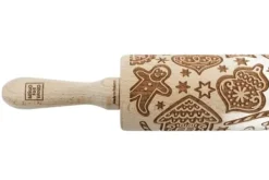 MoodForWood Trækagerulle, Graveret, 43 cm med Håndtag, Perfekt til Bagning - Peberkagemønster
