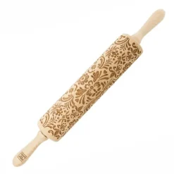 MoodForWood Trækagerulle, Graveret, 43 cm med Håndtag, Perfekt til Bagning - Rosemaling Mønster Sale