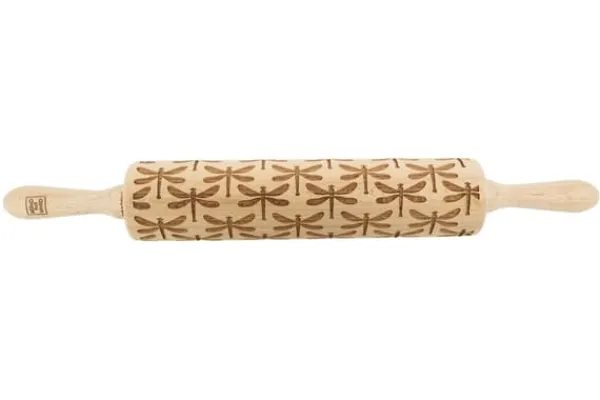 MoodForWood Trækagerulle, Graveret, 43 cm med Håndtag, Perfekt til Bagning - Guldsmedsmønster