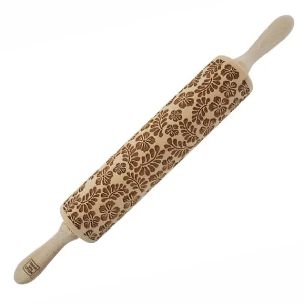 MoodForWood Trækagerulle, Graveret, 43 cm med Håndtag, Perfekt til Bagning - Paradise Pattern New