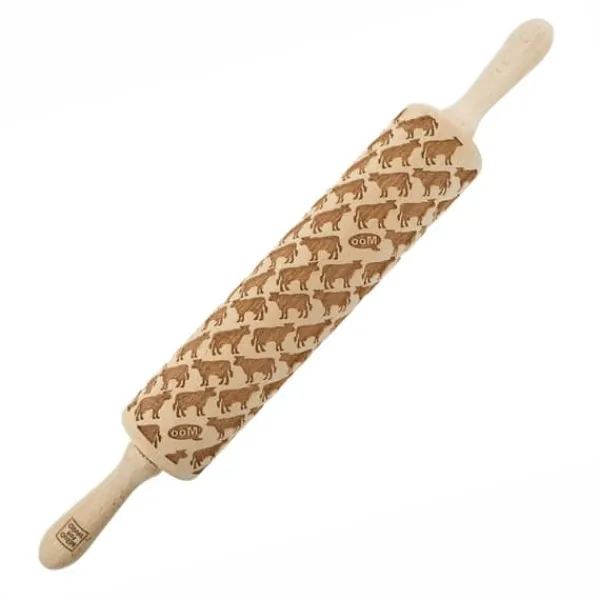 MoodForWood Trækagerulle, Graveret, 43 cm med Håndtag, Perfekt til Bagning - Komønster Online