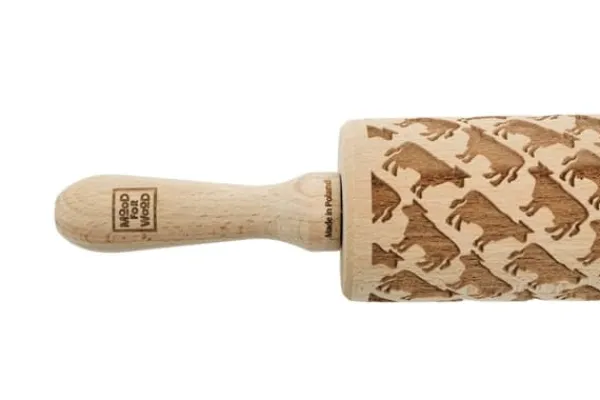 MoodForWood Trækagerulle, Graveret, 43 cm med Håndtag, Perfekt til Bagning - Komønster Online