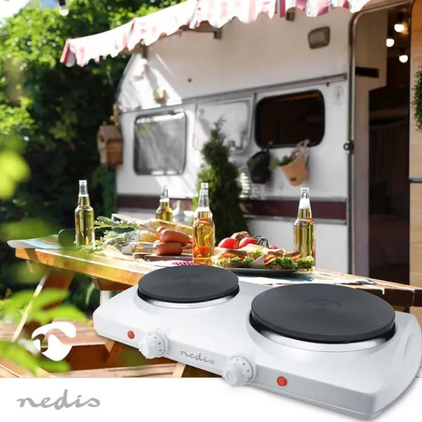 Portable Komfurer>Nedis Elektrisk Kogeplade | Kogeplader: 2 | 2300 W | Overophedningsbeskyttelse | Hvid