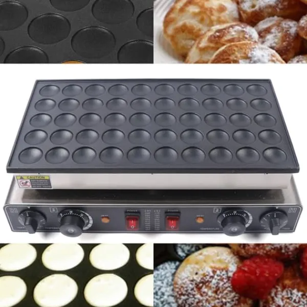 Elektriske Stegepander & Wokker>Nonstick elektrisk mini hollandsk pandekagebager, 50 opvarmningshuller, hurtig tilberedningstid, justerbar temperatur.