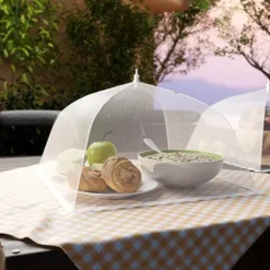 OBOSOE 4 stk mesh pop-up madparaply – foldbart insektnet til udendørs måltider, 43×43 cm, hvid