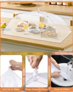 OBOSOE 4 stk mesh pop-up madparaply – foldbart insektnet til udendørs måltider, 43×43 cm, hvid
