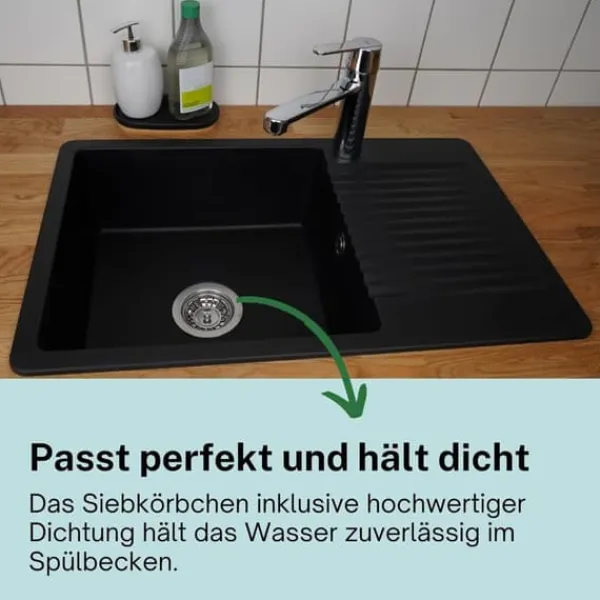 Kurv Til Køkkenvask>OBOSOE burventil til IKEA Atlant/Domsjö vask, Ø80 mm, stål og gummi