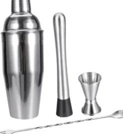 Barudstyrssæt>OBOSOE Cocktail Sæt Dobbelt Shaker 750ml Rustfrit Stål Sølv 4 Stykker
