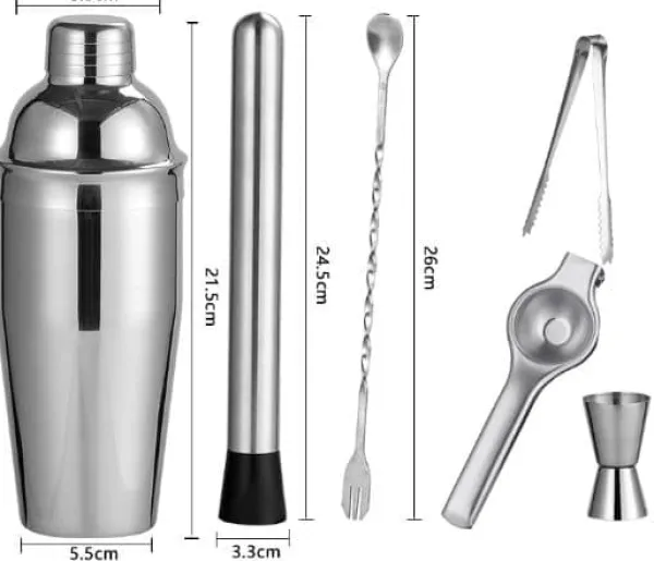 Barudstyrssæt>OBOSOE Cocktail Sæt Dobbelt Shaker 750ml Rustfrit Stål Sølv 4 Stykker