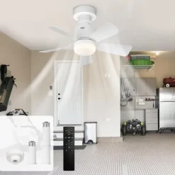 Ventilatorer>OBOSOE dæmpbar LED-loftsventilator med fjernbetjening, 4 hastigheder, 3 farvetemperaturer, E27 – til soveværelser