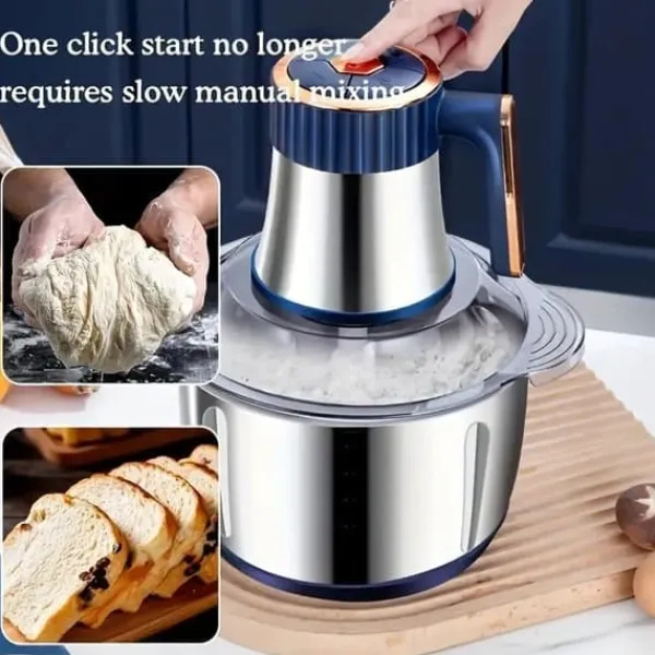 Mixere & Blendere>OBOSOE elektrisk kødhakker 5L - foodprocessor i rustfrit stål til kød, grøntsager og nødder | Med 4 skarpe knive og pastatilbehør