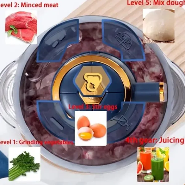 Mixere & Blendere>OBOSOE elektrisk kødhakker 5L - foodprocessor i rustfrit stål til kød, grøntsager og nødder | Med 4 skarpe knive og pastatilbehør