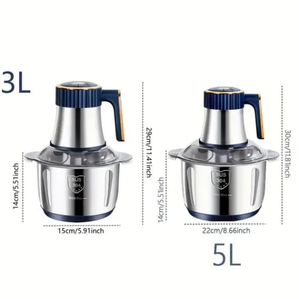 Mixere & Blendere>OBOSOE elektrisk kødhakker 5L - foodprocessor i rustfrit stål til kød, grøntsager og nødder | Med 4 skarpe knive og pastatilbehør
