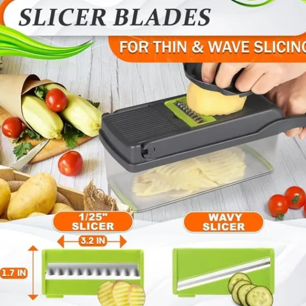 Mixere & Blendere>OBOSOE 14-i-1 grøntsagshakker med beholder – kompakt alt-i-én foodprocessor til hakning, udskæring og terning