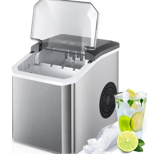 Isproducenter>OBOSOE Ice Maker Bordplade 26 lbs/24h – Selvrensende, med isske og kurv, perfekt til hjem, bar og fester