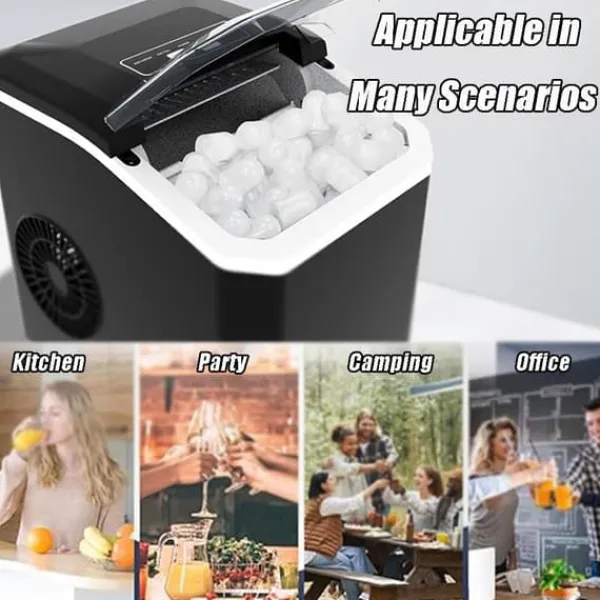 Isproducenter>OBOSOE Ice Maker Bordplade 26 lbs/24h – Selvrensende, med isske og kurv, perfekt til hjem, bar og fester