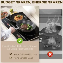 OBOSOE induktionskogeplade 2 brændere – 3500W, 8 effekt og 10 temperaturindstillinger, børnesikkerhed og timer, bærbar Hot