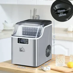 OBOSOE ismaskine 20 kg/24 timer – 2,3 l vandtank og 3,2 l vandtank, rustfrit stål, automatisk rengøring, sølv, 25,2 x 36 x 37,1 cm Best