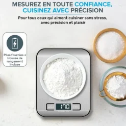 OBOSOE køkkenvægt, lommevægt, rustfrit stål, 1g-5kg, tærtefunktion og LCD-display – vægt til mad og kaffe