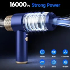OBOSOE Mini trådløs bilrens – højtydende 16000 PA, håndholdt, LED-lys, 7 i 1 og dobbelt filter Sale