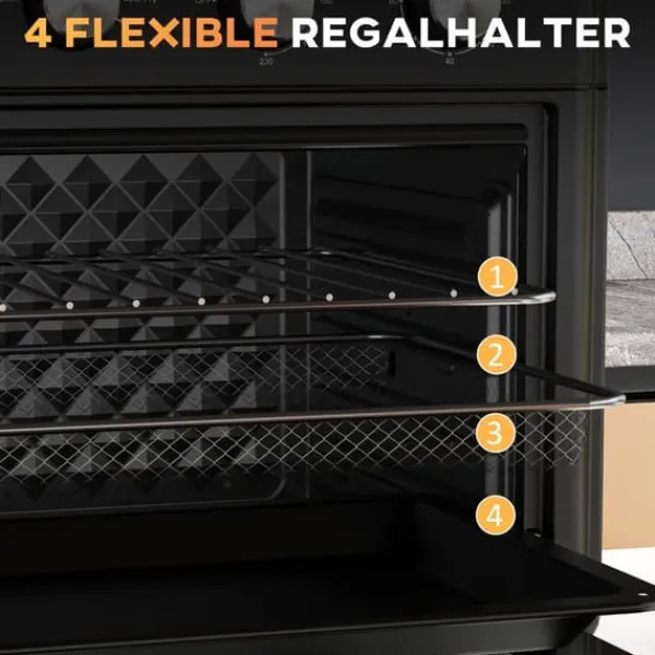 Grill-Ovne & Ovn Med Roterende Stegespyd>OBOSOE Miniovn med varmluft – 30L, 7 funktioner, 90°C - 230°C, Bageplade, Grillrist, Krummebakke, Frituregryde med friturekurv, Sort