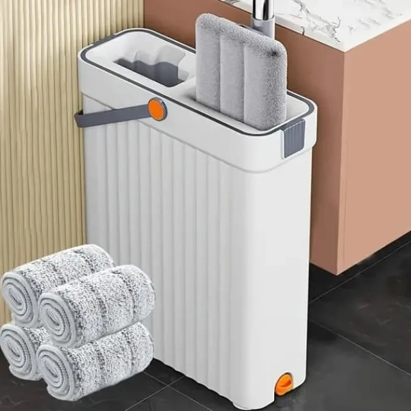 Gulv- & Tæpperengøring>OBOSOE Moppe- og Bucket Set – 4 vaskbare genanvendelige klude, våd- og renseri til alle gulve, vinduer og julegaver