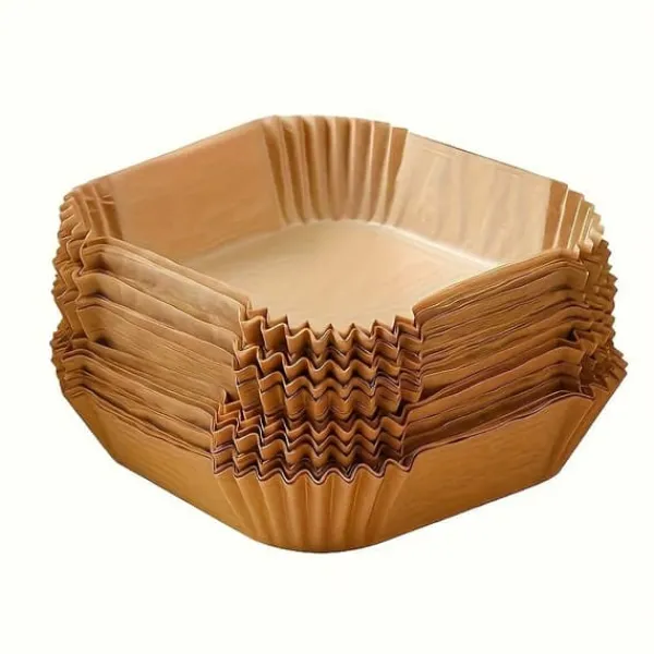 Bagning>OBOSOE 100-Pack Air Fryer Paper - Non-Stick bagepapir til Airfryer, ovn og mikroovn, let at rengøre, tidsbesparende