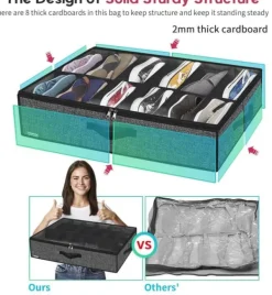OBOSOE 12-pars skoopbevaring under sengen – ekstra store foldbare skuffer med sorteringsrum Outlet