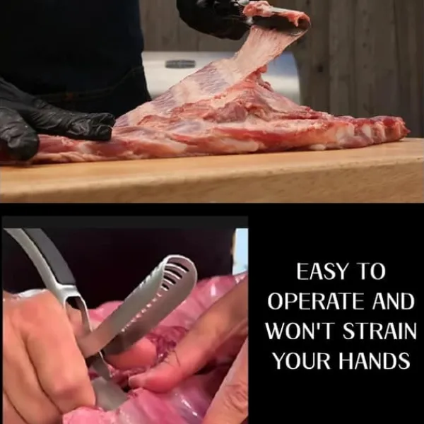 OBOSOE Stainless Steel Rib Skinner - Membranfjerner til grillentusiaster og kokke med stævnklemme og skridsikkert greb - Fjern nemt ribbenmembranen Clearance