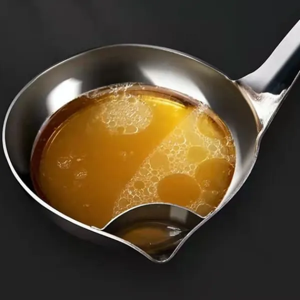 Grydeskeer>Oliefilterske Rustfrit stål Olieseparerende øse Mad Skimmer Si Ske til Suppe Hot Pot
