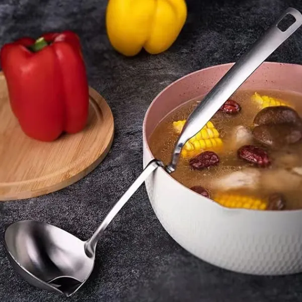 Grydeskeer>Oliefilterske Rustfrit stål Olieseparerende øse Mad Skimmer Si Ske til Suppe Hot Pot