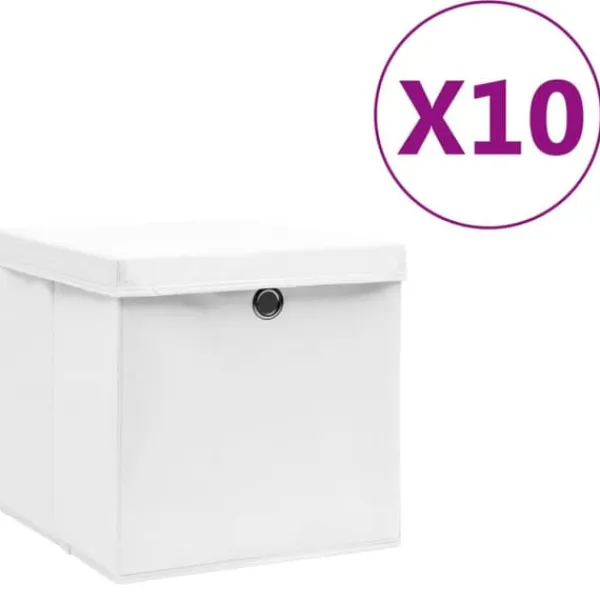 Opbevaringskasser - Living opbevaringskasser med låg 10 stk. 28x28x28 cm hvid Outlet