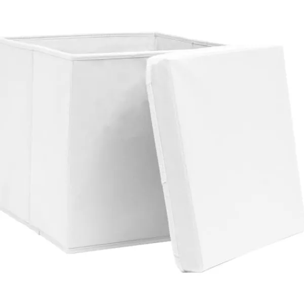 Opbevaringskasser - Living opbevaringskasser med låg 10 stk. 28x28x28 cm hvid Outlet