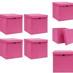 Opbevaringsæsker Til Hjemmet>Opbevaringskasser - Living opbevaringskasser med låg 4 stk. 32x32x32 stof pink