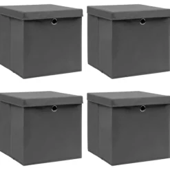 Opbevaringsæsker Til Hjemmet>Opbevaringskasser - Living opbevaringskasser med låg 4 stk. 32x32x32 stof grå