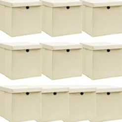 Opbevaringsæsker Til Hjemmet>Opbevaringskasser - Living opbevaringskasser med låg 10 stk. 32x32x32 stof cremefarvet
