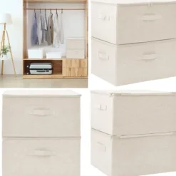 Opbevaringsæsker Til Hjemmet>Opbevaringskasser 2 stk. 43x34x23 cm stof cremefarvet - Opbevaringskasse - Opbevaringskasser - Home & Living