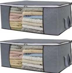Opbevaringsposer Til Hjemmet>Opbevaringspose til lagner, tæpper, tøj Grå 60x43x35 cm 2-pack