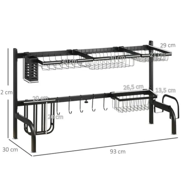 Opvaskestativ, stål, 93x30x52 cm, sort Sale