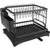Opvaskestativer & Tørrestativer>Opvaskestativ til køkkenbord - Tørrestativ til service - To Niveauer - Afløbstud - Bestikholder - Drypbakke - 42x30x29 cm - Sort