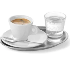 Oval kaffeserveringsbakke i stål 28x22cm Sale