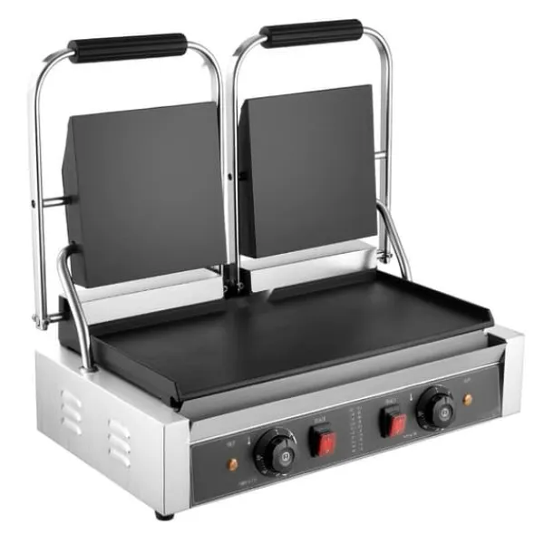 Brødristere, Raclettegrills Og Sandwichtoastere>Panini Grill, 3600W Elektrisk Sandwich Maker, Rustfrit Stål Dobbelt Presse, 48x23cm Emaljeplade